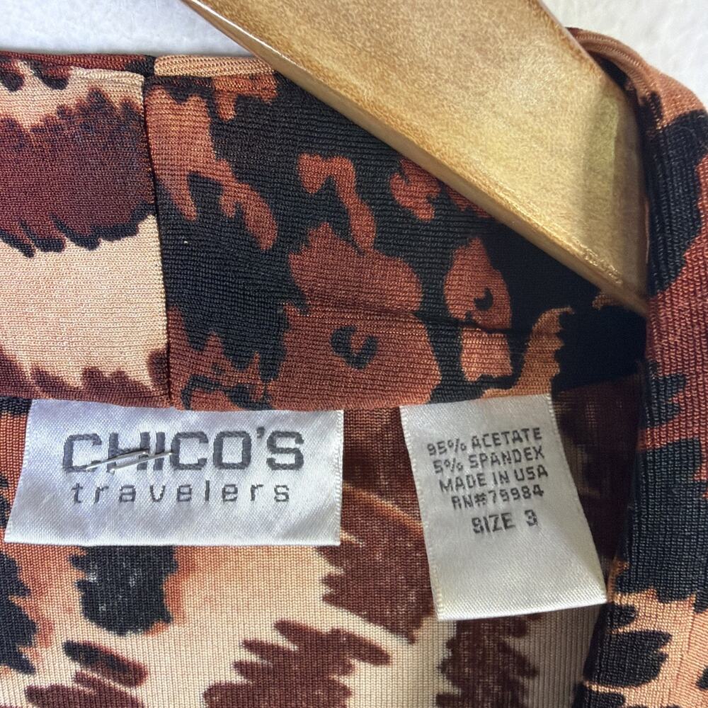 Chico's 3 Travelers Peplum Hem Jacket xl Brown Animal Print bohemian vintage - Picture 3 of 13
